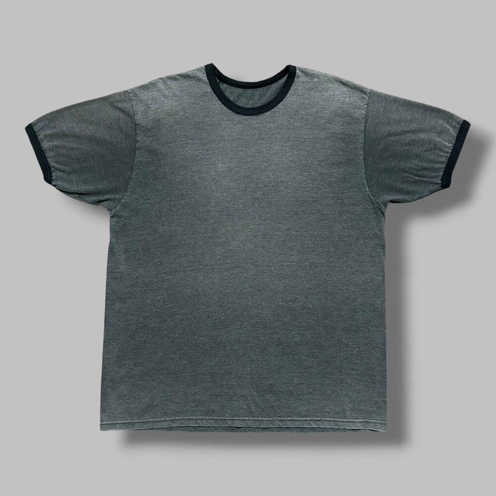 Vintage Sun Faded Black Shirt Ringer Tee 80s 90s Blank Minimalist Goth Grunge